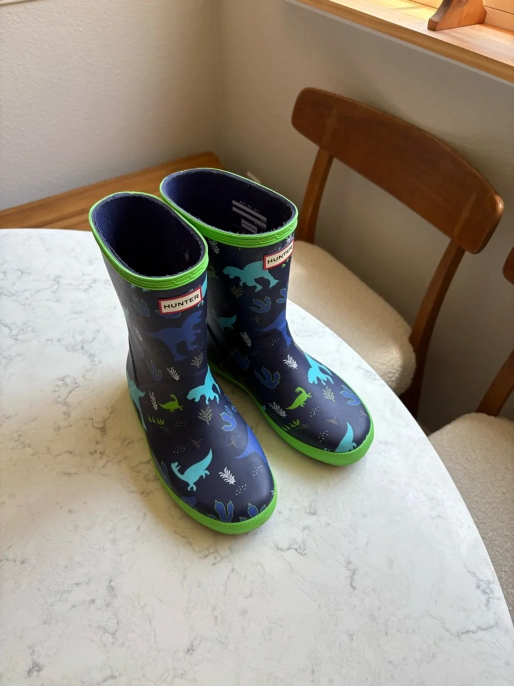 Kids Navy & Green Dinosaur Hunter Rain Boots